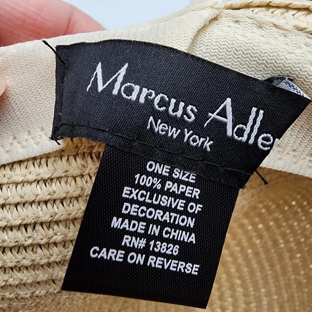 Marcus Adler Womens Straw Hat Short Brim Floral Tie Round Top Vacation Beach